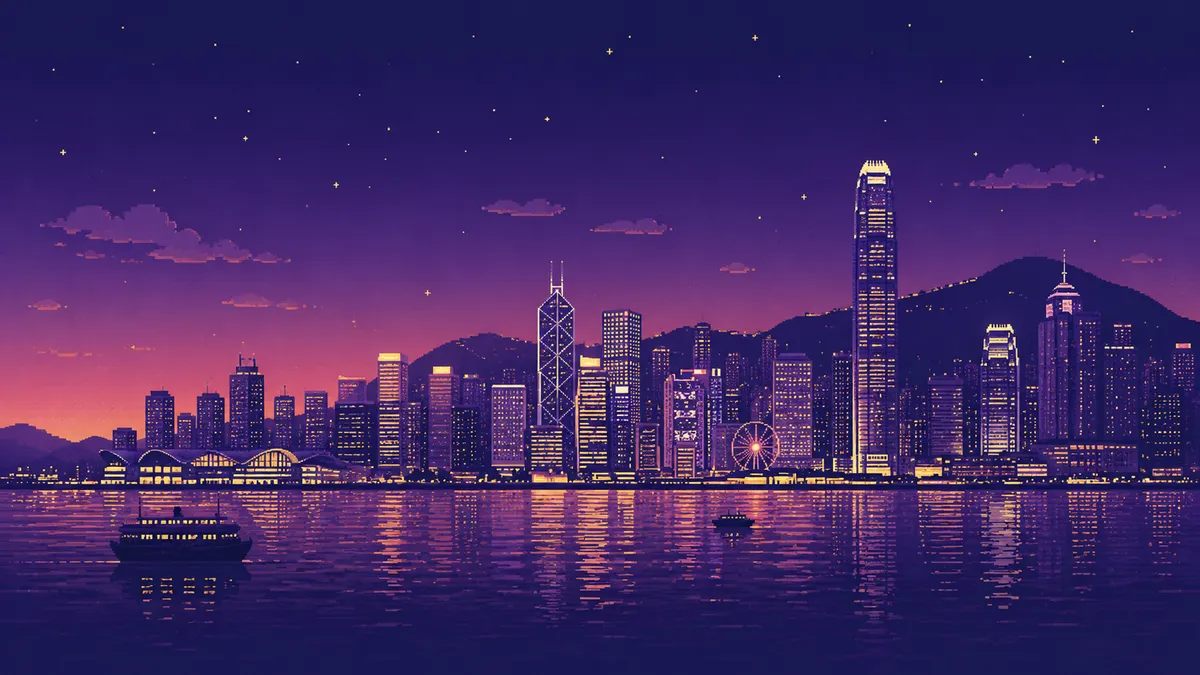 夜晚嘅維港，寫字樓燈火仍然通明